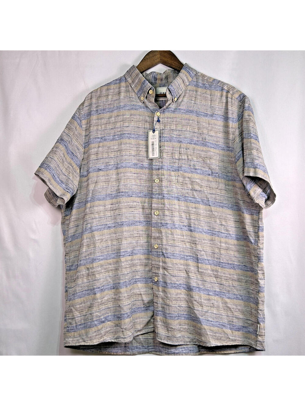 ROWM Shirt XL NWT Striped Button Up Short Sleeve Cotton Blend Casual